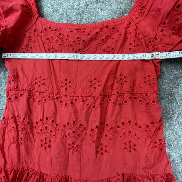 Meadow Rhodes Dress Womens XL Red Eyelet Tiered Prairie Girl Femme Boho Cottage - Picture 4 of 5